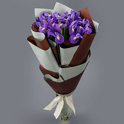 Букет цветов для любимой  «15 синих ирисов в упаковке»