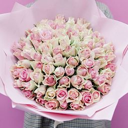 Букет из 51 розовой с фисташковой каймой розы (Кения)