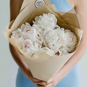 Букет из 9 нежно-розовых пионов Standart Plus в кремовой пленке