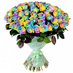 Букет из 101 радужной розы (Эквадор) 60 см