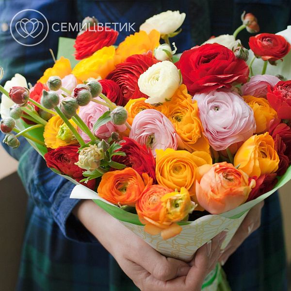 Букет из 35 ранункулюсов микс