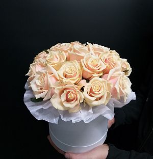 Кремовые розы Телея в шляпной коробке
