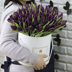 Букет «101 фиолетовый тюльпан в коробке»