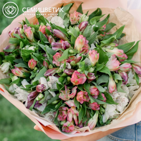Букет из 23 альстромерий нежный микс в розовой пленке