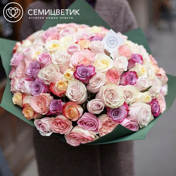 Букет из 101 розы микс в нежных тонах (Эквадор) 50 см