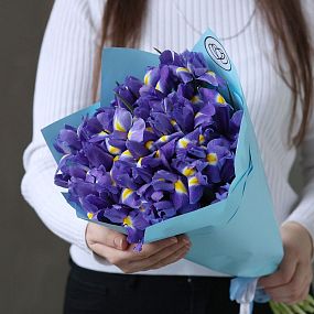 Букет цветов для девушки  из 25 синих ирисов