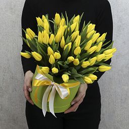51 желтый тюльпан в коробке