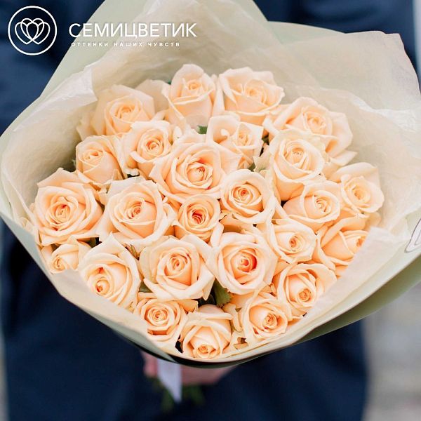 25 кремовых роз (Россия) 40 см Пич Аваланш