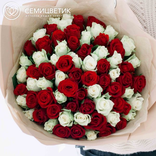 Букет из 75 красных и белых роз (Кения) 40 см Standart