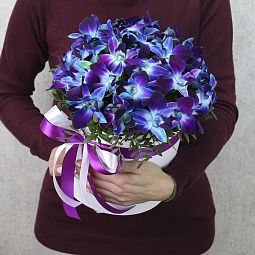 Синие орхидеи в белой коробке "Гранд Лазурит"